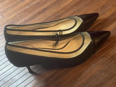 $35 • Buy NEW Zara Black Patent Leather Suede Trim Smoky Clear Panel Detail Heels 39 8.5