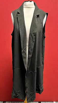 Evans Black Open Front Long Waistcoat UK 16 TD039 FF 06 • £29.99