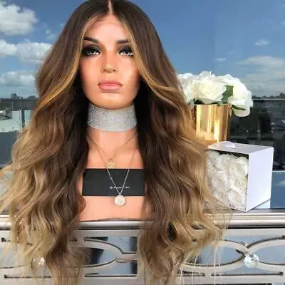 £14.49 • Buy Ladies Blonde Natural Ombre Long Curly Wigs Women Real Full Body Wavy Hair Wig