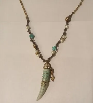 Vintage Gold Filled Wire Southwestern Turquoise Stone Horn Tusk Tribal Necklace • $60