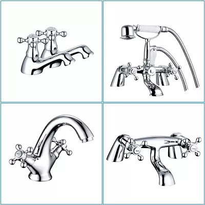 £34.99 • Buy Bathroom Twin Taps Traditional Bath Filler Shower Mixer With Handset Chrome