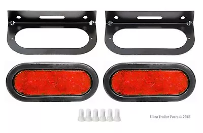 (2) Red 6  Oval 10 LED Trailer Stop/Turn/Tail Light +Mounting Brackets+connector • $27.39