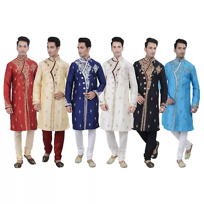 Ethnic Men Indian Design Bollywood Kurta Sherwani 2pc Suit - Worldwide Postage • £54.99