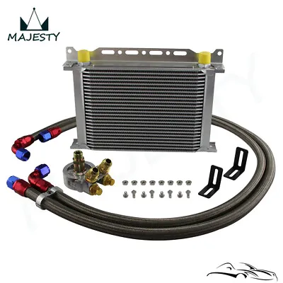 $187.91 • Buy Universal 25 Row Oil Cooler+AN10 Oil Adapter W/Thermostat +Braided Hose Line Kit