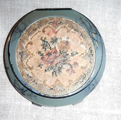 Antique Vintage Loose Powder Compact Mirror Is Metal Faux Tapestry Top & Marble • £12.95