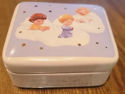 Hallmark   3 LITTLE ANGELS  White CERAMIC MUSIC BOX   4x5x2   Plays SILENT NIGHT • $22.95