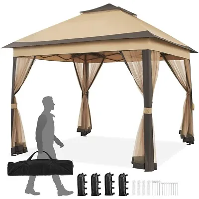 Pop Up Garden Gazebo Tent W/4 Mesh Sidewalls Height-Adjustable Outdoor Tent • £114.99