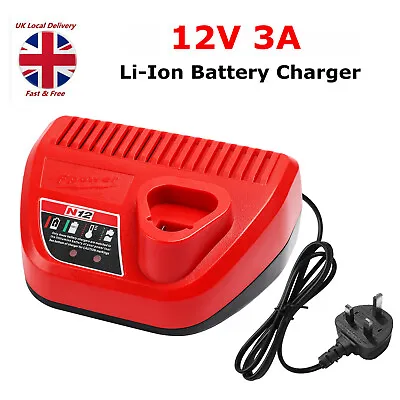 Rapid Charger For Milwaukee M12 C12C 12V Li-ion Battery XC 48-11-2401 2402 2411 • £13.99