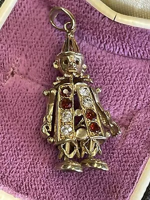 9ct Yellow Gold Articulated Clown Pendant / Charm Nice Garnet White Stones Lot 9 • £109