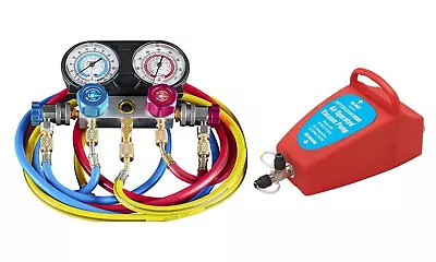 AUTO R134A AC A/C Manifold Gauge Set Auto Truck Car & Air Vacuum Pump R12 R 134A • $123.95