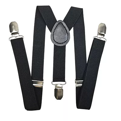 Mens Black Braces Adjustable Elastic Suspender Womens Trouser Brace Fancy Dress • £4.99