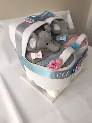 Twin(triplet) Pram Nappy Cake/baby Hamper Gift Setgirlboyneutralmixed P&p • £52.99