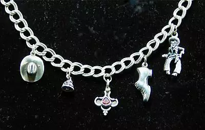 Lovely Italian Double Link Sterling Silver Charm Bracelet 5 Charms 7 1/2  • $22