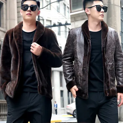 Fur Coat Men's Mink Fur Mink Jacket Reversible Leather Business Casual Overcoats • $175