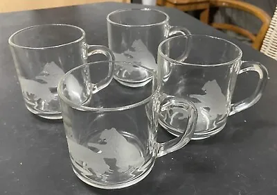 Vintage Arcoroc France Mugs 4 Clear Glass Animal Bear Bull Etched Wall Street  • $34.99