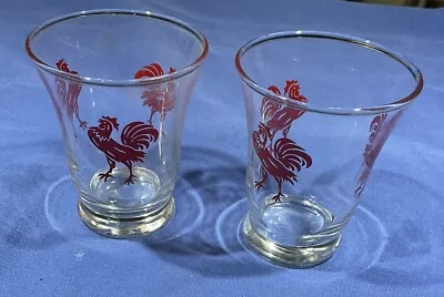 LIBBY Red Rooster Vintage 3” Juice Glasses Set Of 2 MCM Retro Shot/Juice Glasses • $9.99