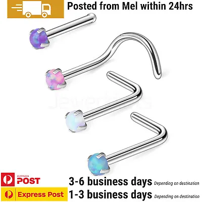 4PCS Surgical Steel Opal Nose Rings Studs Body Piercing Jewellery • $9.99