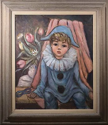 Vintage French Oil Painting On Canvas Of Small Boy In Blue Signed  R. Galpon ! • $625