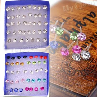 $2.82 • Buy Wholesale 20 Pairs Rhinestone Crystal Plastic Round Earrings Studs Pin Jewelry