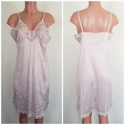 Vintage Sexy Sissy Nylon Full Slip Nightgown Dress Lace Bodice Lilac Purple 38 • $25.49