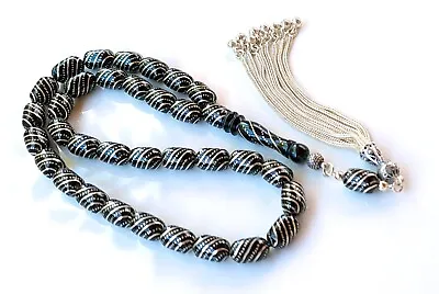 Original Erzurum Oltu  1000K Silver Inlay Prayer Beads Misbaha تسبيح Masbaha • $231.62