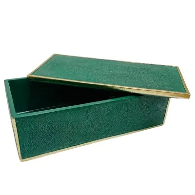 Emerald Green Lidded Box Trinket Box Rectangular  With Gold Leaf 11.75 L • $128