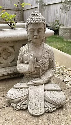 Meditating Buddha Stone Statue | Vintage Oriental Monk Outdoor Garden Ornament • £31.99