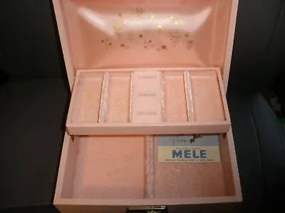 Vintage Mele Pink With Flowers Jewelry Box & Key (has Stain On Top) • $22.49