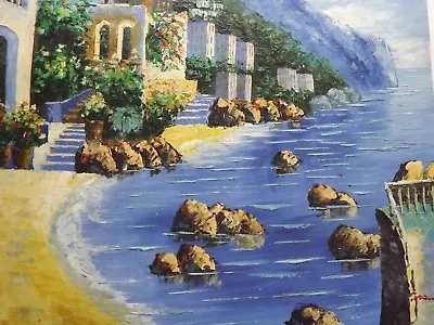 £25.95 • Buy Mediterranean Sea Large Oil Painting Canvas Ocean Greece Spain Italy Original