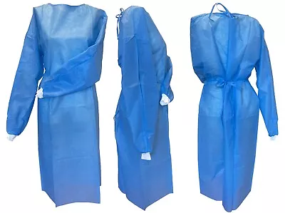 Isolation Gown SMS KnitCuff Disposable Medical Dental30gsm Blue (10/50/100pcs) • $16.85