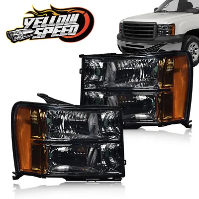 Fit For 2007-14 GMC Sierra 2500HD 3500HD Chrome/Smoked Amber Corner Headlights • $70.51