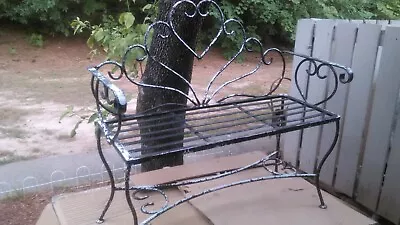 £413.15 • Buy Vintage Heart Back Wrought Iron Garden Bench Curved Legs Nice Black/white Petina