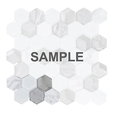 Hexagon White Carrara Marble Stone Metallic Gray Glass Mosaic Tile Backsplash • $3.99