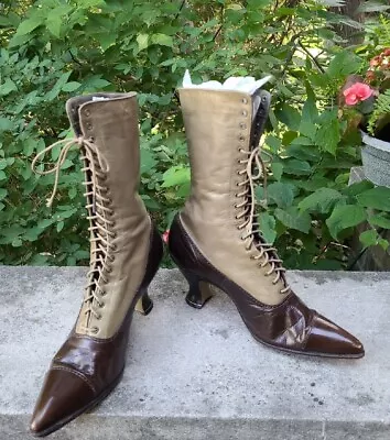 $199.99 • Buy Victorian Edwardian Boots Ladies High-Top Lace-Up Brown Tan Leather Fabulous