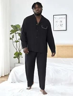 Men’s Solid Black Top Pants Lounge PJ Pajama Set • $34.99