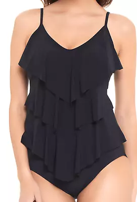 Magicsuit Black Rita Ruffle V-neck Tankini Top High Rise Bottoms Swimsuit Set 8 • $64.99