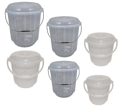 Small Large Clear Plastic Bucket With Lid Carry Handle Storage Container Caddy • £11.99