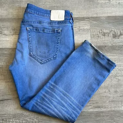 True Religion Ricky Light Wash Denim Jeans Mens 42x30 Relaxed Straight Leg • $25