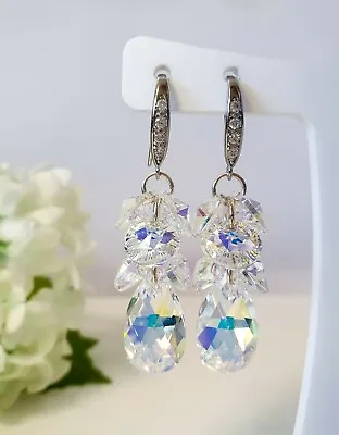 £21.80 • Buy Crystal Drop Dungle Earrings With Genuine Swarovski Crystals Crystal Ab
