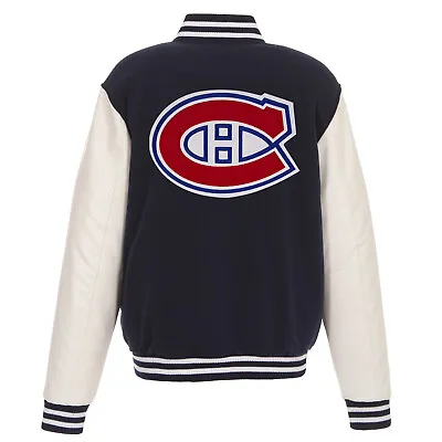 NHL Montreal Canadiens Reversible Fleece Jacket PVC Sleeves Embroidered Logos JH • $129.99
