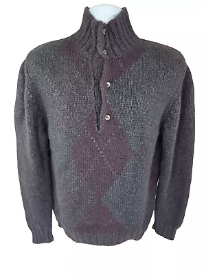 Malo Cashmere Chunky Thick 6 Ply Argyle Henley Turtleneck Sweater 50 M / L Italy • $350