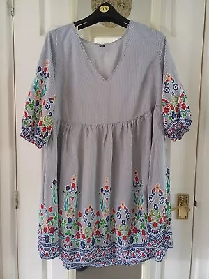 Striped Floral Boho Smock Style Summer Beach Holiday Dress 3XL Curve 18 20 22 ? • £10