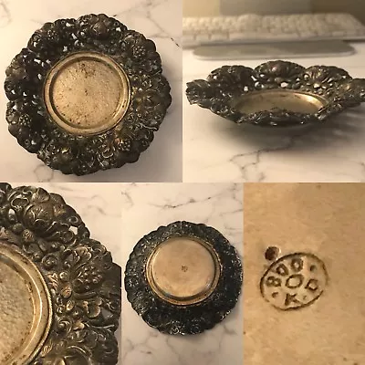 Antique Art Nouveau 800s Silver Repousse Flowers Dish Tray • $85