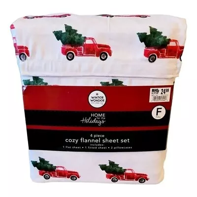 Winter Wonder Lane Christmas Red Truck 4pc. Cozy Flannel Full Sheet Set Classic  • $32.50