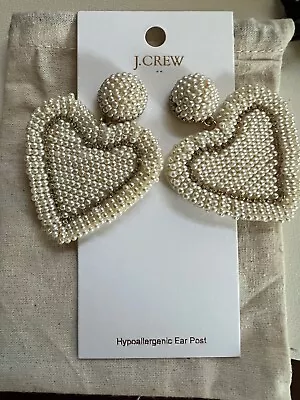 J.Crew Fac. Post Beaded Heart Statement  Earrings In Pearl Multi Gold Plated NWT • $10