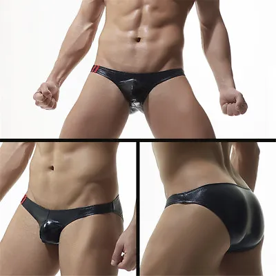 Sexy Mens Metallic Leather Bikini Boxer Briefs Wet Look Underwear Pouch Thongs  • $8.39