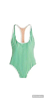 NWT J Crew Size 10 Green Stripe Racerback Swimsuit One Piece Bathing Suit $128 • $58.31