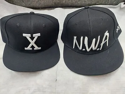 Malcolm X NWA Eazy E Embroidered Snapback Adult Flat Bill Hat Cap Black Lot Of 2 • $25