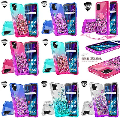 $10.98 • Buy For Alcatel TCL A3X A600DL Case Bling Glitter Ring Phone Cover W/ Tempered Glass