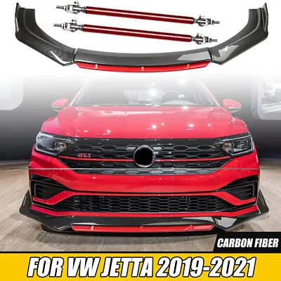 $69.99 • Buy For VW JETTA 2019-21 Carbon Fiber Red Front Bumper Lip Spoiler Splitter Body Kit